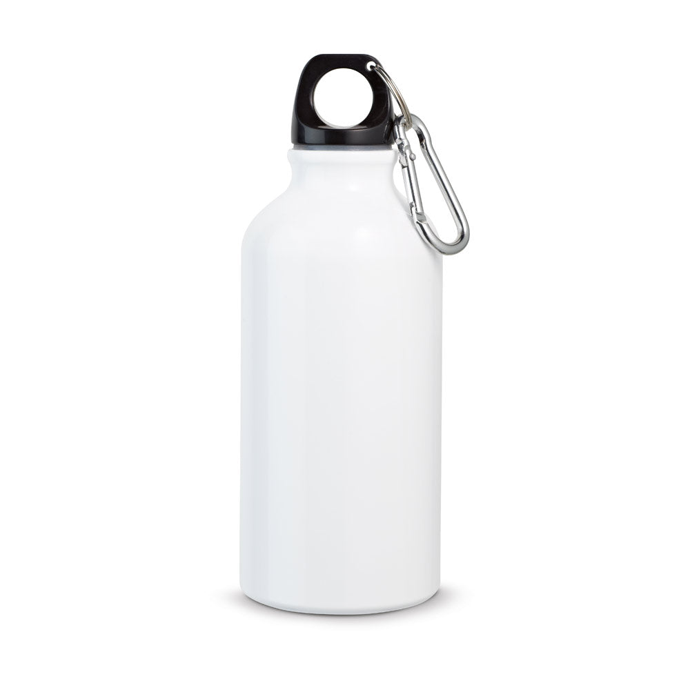 Aluminijasta športna steklenica s karabinom in vašim potiskom, 400 ml – VEČBARVNI SUBLIMACIJSKI TISK VKLJUČEN V CENO