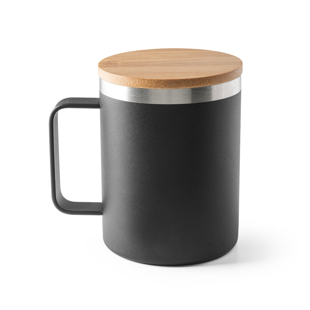 Termo skodelica iz recikliranega nerjavečega jekla z bambusovim pokrovom, 420 ml