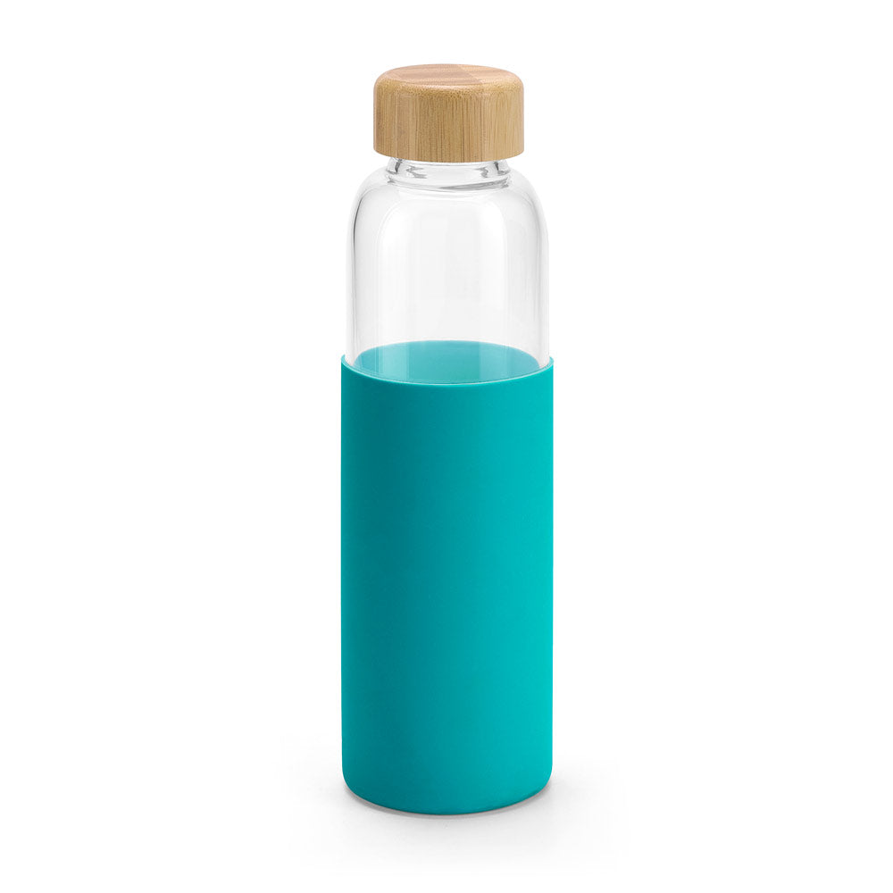 Steklena steklenica z bambusovim pokrovom in silikonskim ovojem, 600 ml
