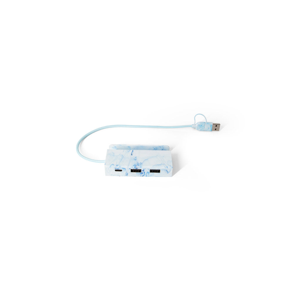USB hub 2 v 1 iz recikliranega PET s stojalom za telefon
