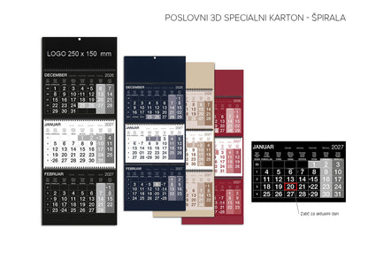 Koledar 3D POSLOVNI - SPECIALNI KARTON - ŠPIRALA
