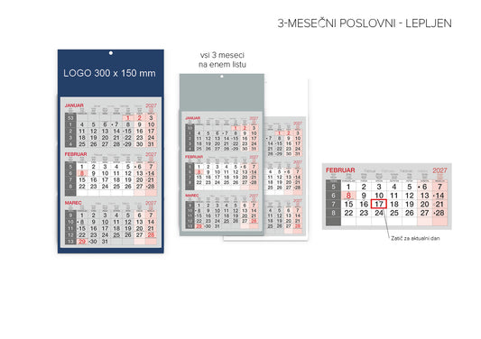 Koledar 3-MESEČNI POSLOVNI - LEPLJEN