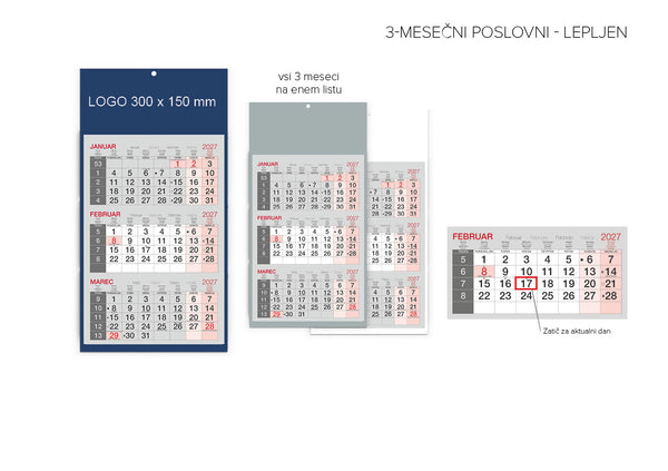 Koledar 3-MESEČNI POSLOVNI - LEPLJEN