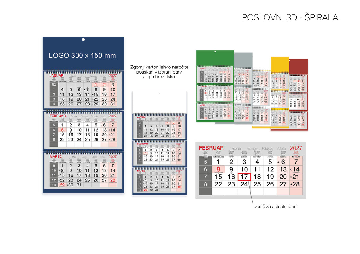 Koledar 3D POSLOVNI - ŠPIRALA