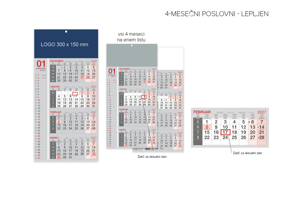 Koledar 4-MESEČNI POSLOVNI - LEPLJEN